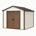Abri de jardin 213 x 191 x 227 cm en résine beige et marron à double porte