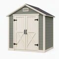 Abri de jardin 200 x 150 x 220 cm en bois vert et beige avec double porte style grange