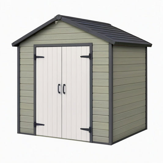 Abri de jardin 180 x 120 x 200 cm en résine vert sauge et blanc - rangement extérieur à double porte