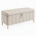 Banc coffre 110 x 45 x 50 cm en velours beige - rangement capitonné