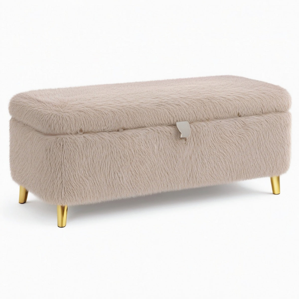 Banc coffre de rangement 80 x 40 x 45 cm en fausse fourrure beige style glamour