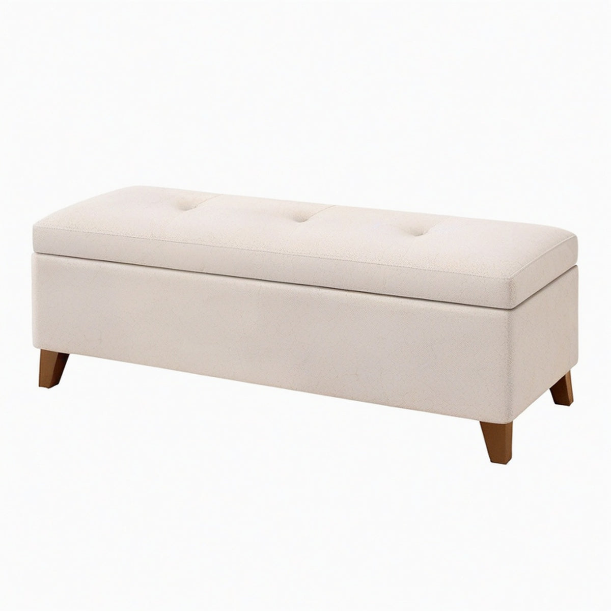 Banquette coffre 120 x 45 x 46 cm en tissu beige avec pieds en bois style contemporain