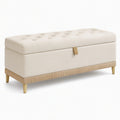 Banc de rangement 120 x 45 cm en tissu effet velours beige capitonné avec assise rembourrée
