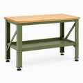 Établi 120 x 60 x 90 cm en bois et acier vert avec étagère perforée style industriel