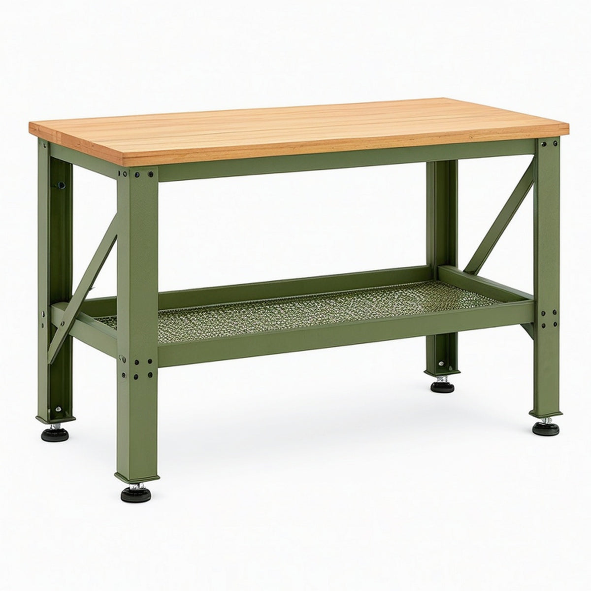 Établi 120 x 60 x 90 cm en bois et acier vert avec étagère perforée style industriel