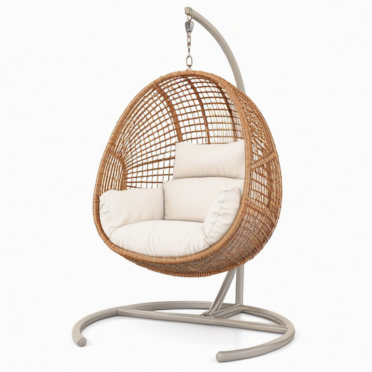 Fauteuil suspendu 105 x 105 x 195 cm en rotin brun avec structure en acier style bohème