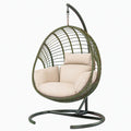 Fauteuil suspendu 105 x 105 x 195 cm en résine tressée vert olive avec support en acier style bohème