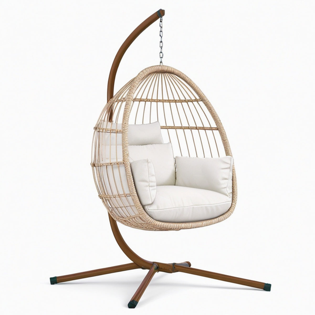 Fauteuil suspendu 105 x 105 x 195 cm en rotin beige et acier marron style bohème