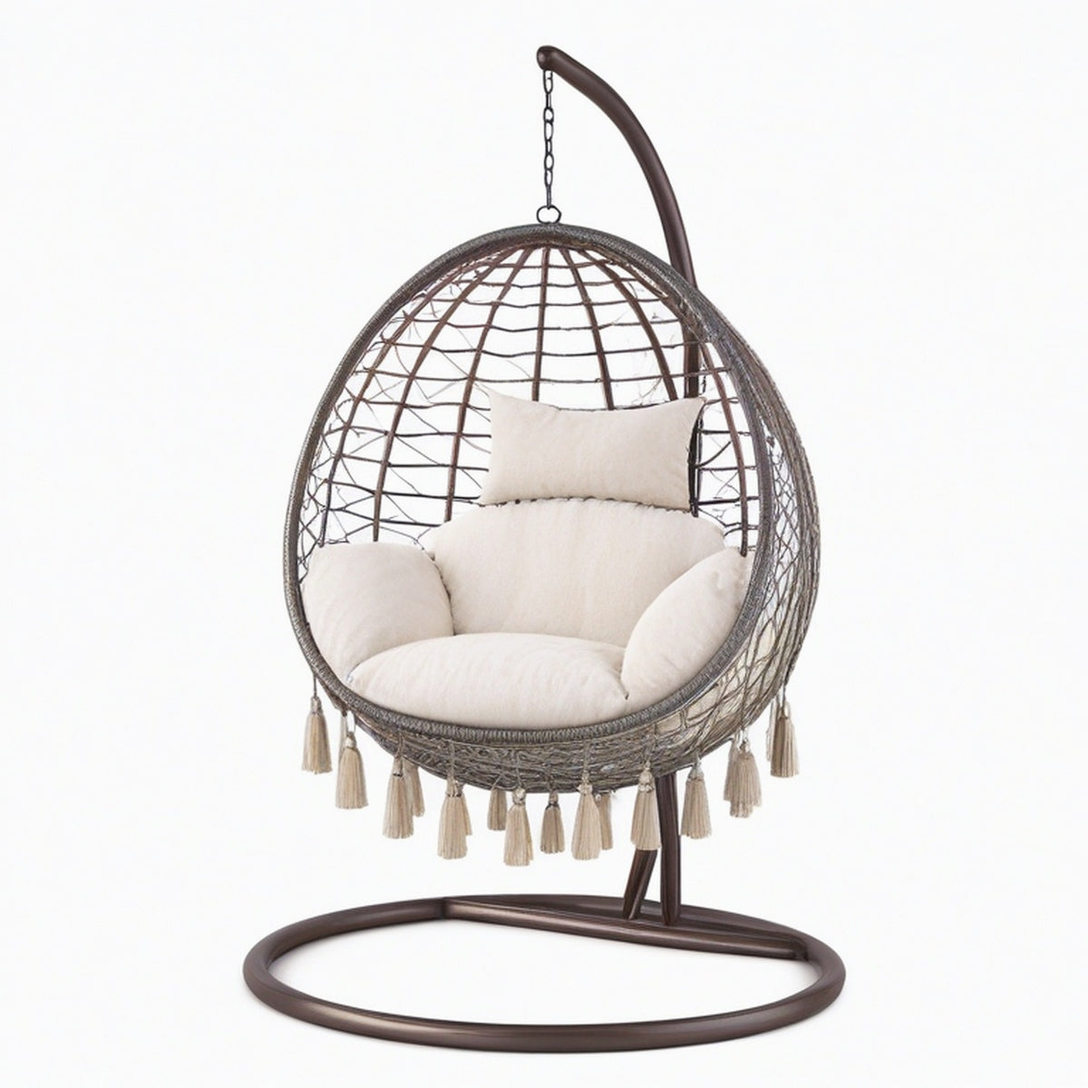 Fauteuil suspendu 105 x 105 x 195 cm en résine tressée gris brun pour intérieur style bohème