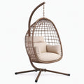 Fauteuil suspendu 105 x 105 x 200 cm en acier et résine tressée marron avec assise beige pour intérieur et extérieur couvert