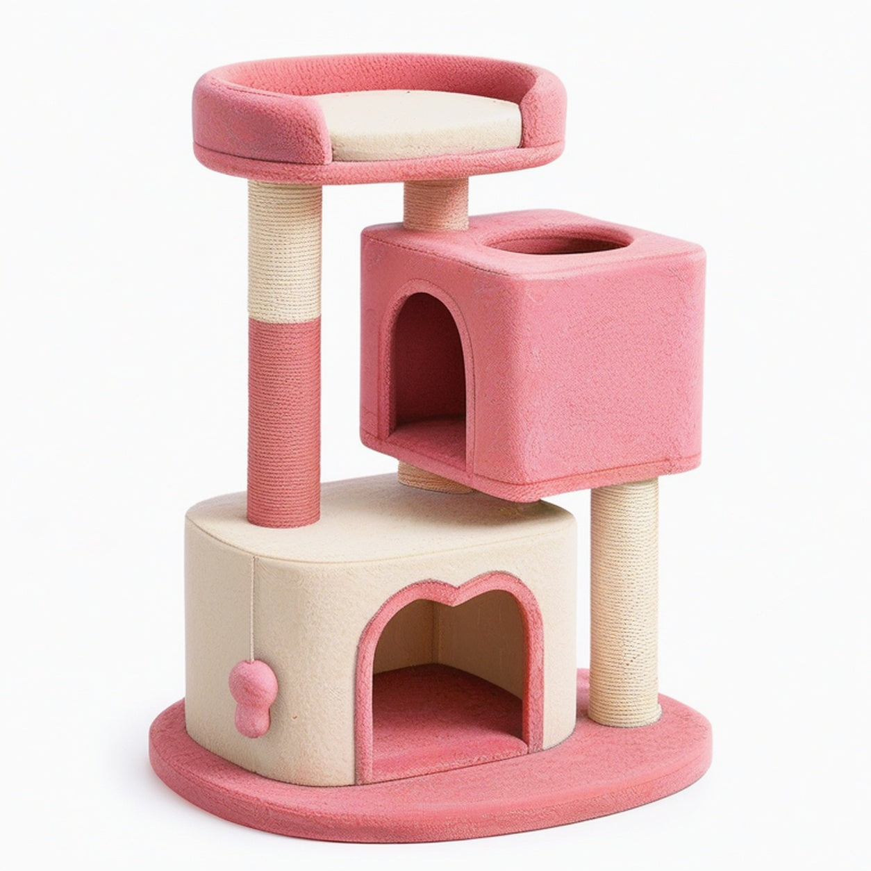 Arbre à chat 60 x 50 x 110 cm en sisal rose et beige avec niches et plateforme