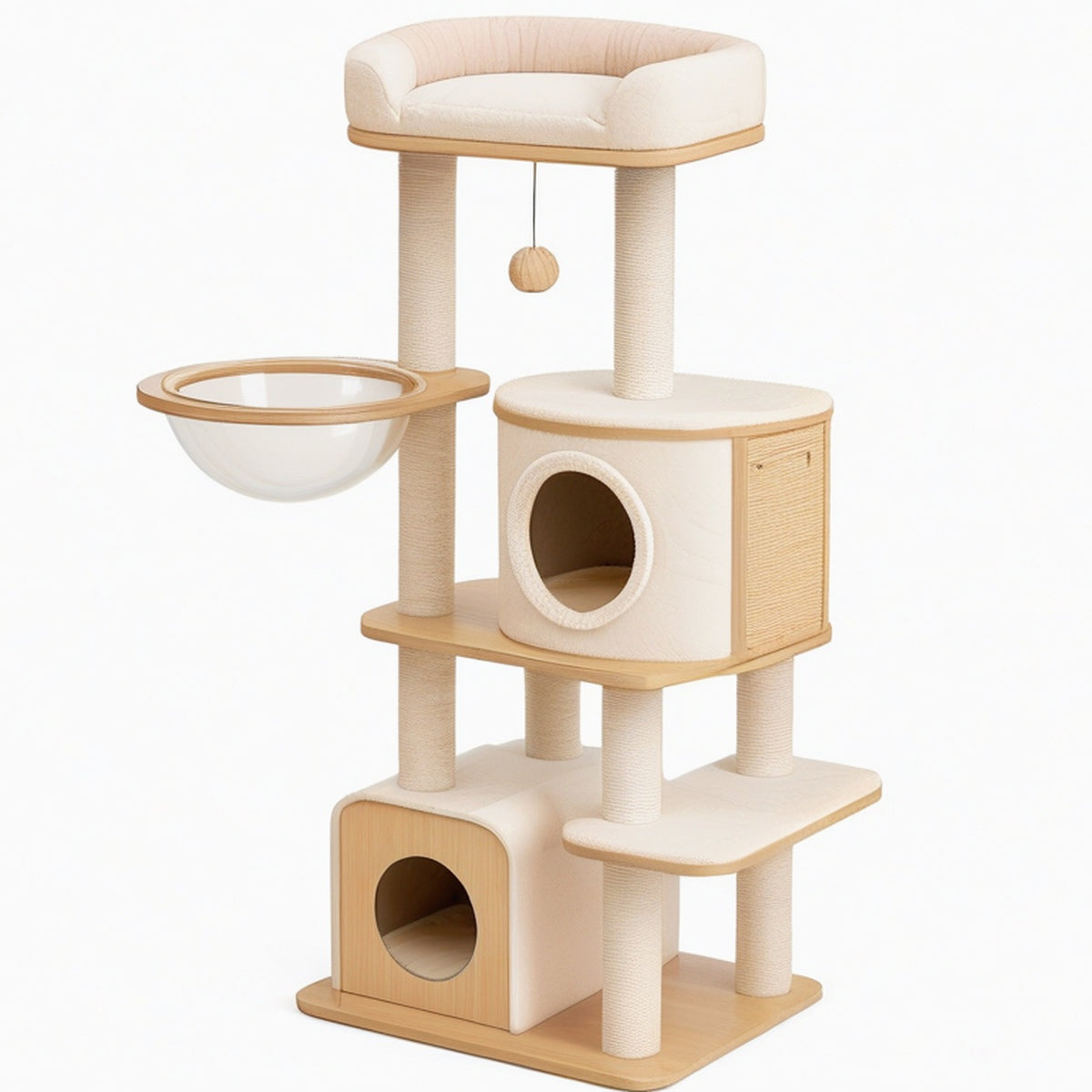 Arbre à chat 60 x 50 x 150 cm en bois beige avec griffoirs niches et plateformes