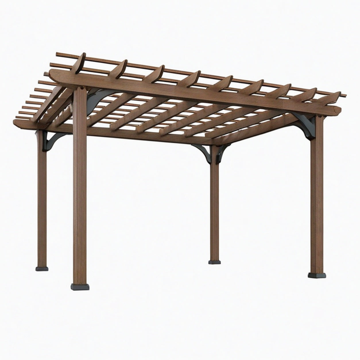Pergola de jardin 365 x 487 x 244 cm en bois marron à lames ajourées