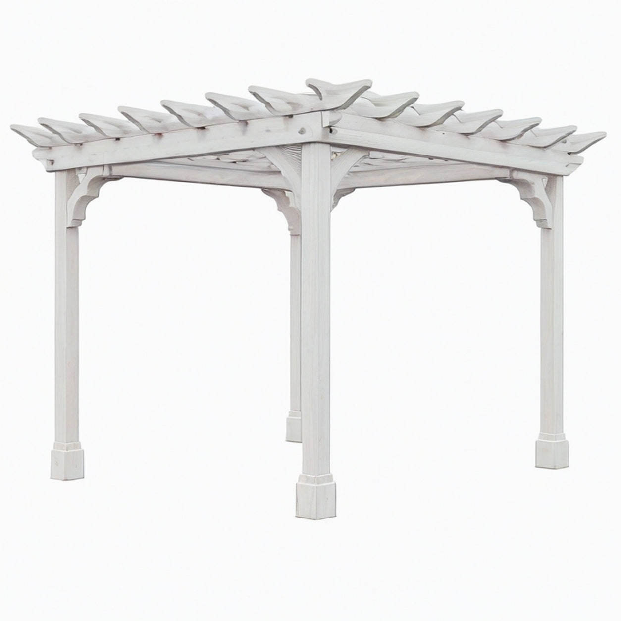Pergola de jardin 300 x 300 x 240 cm en bois blanc structure ajourée