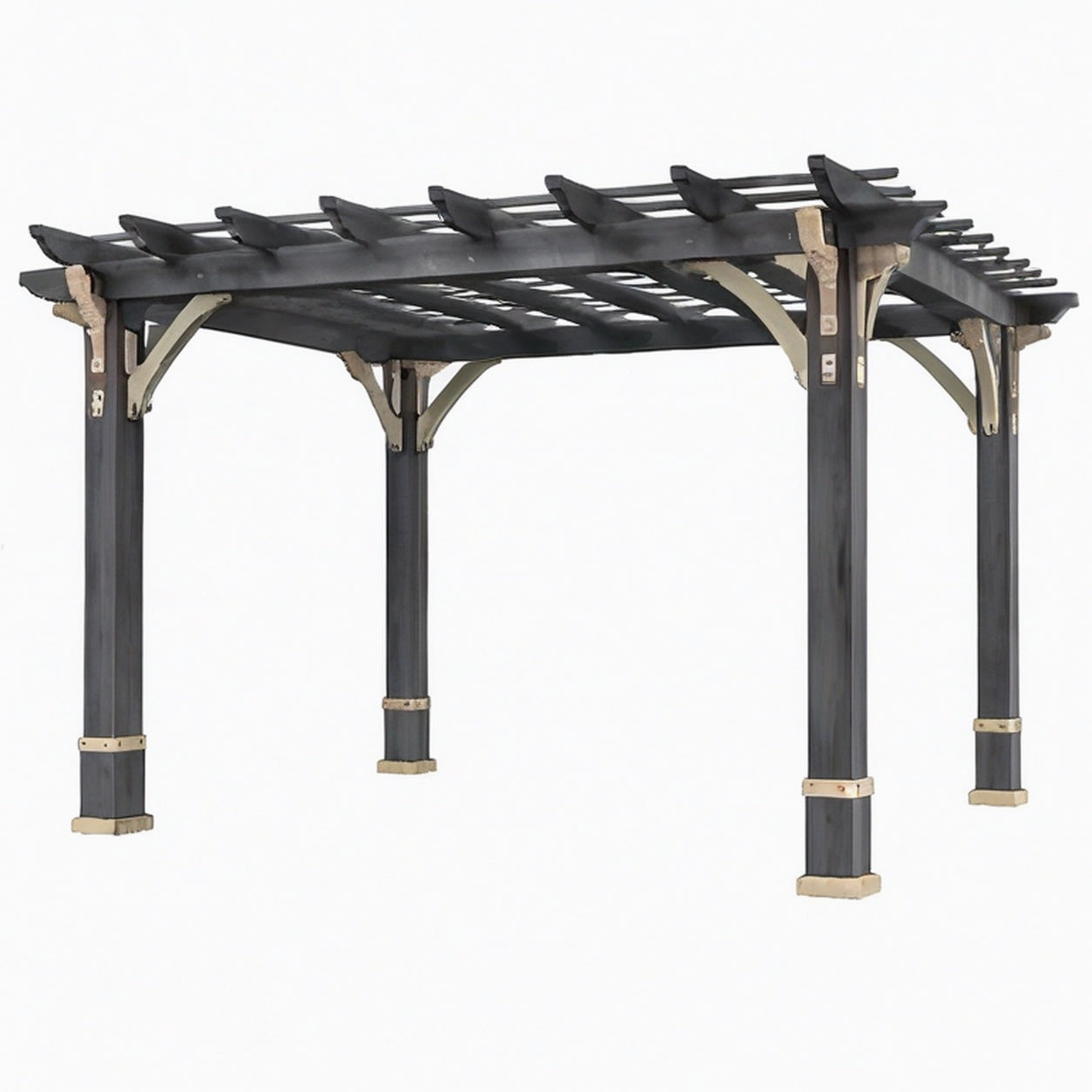 Pergola de jardin 300 x 300 x 240 cm en bois gris anthracite et métal style contemporain