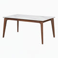 Table de salle à manger 160 x 90 cm plateau aspect marbre blanc piètement bois noyer style moderne