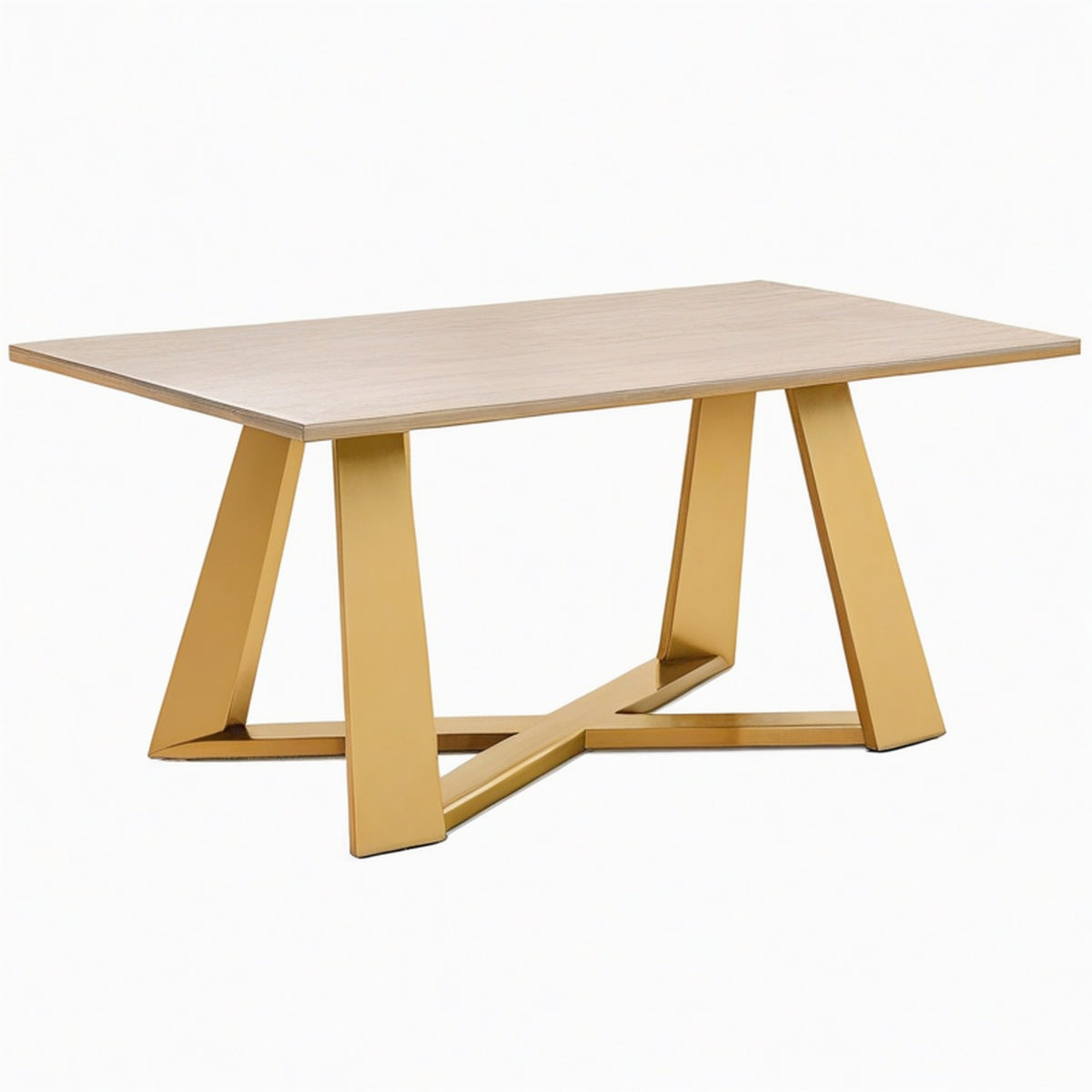 Table de salle à manger 180 x 90 x 75 cm en panneau effet bois clair et métal doré style contemporain