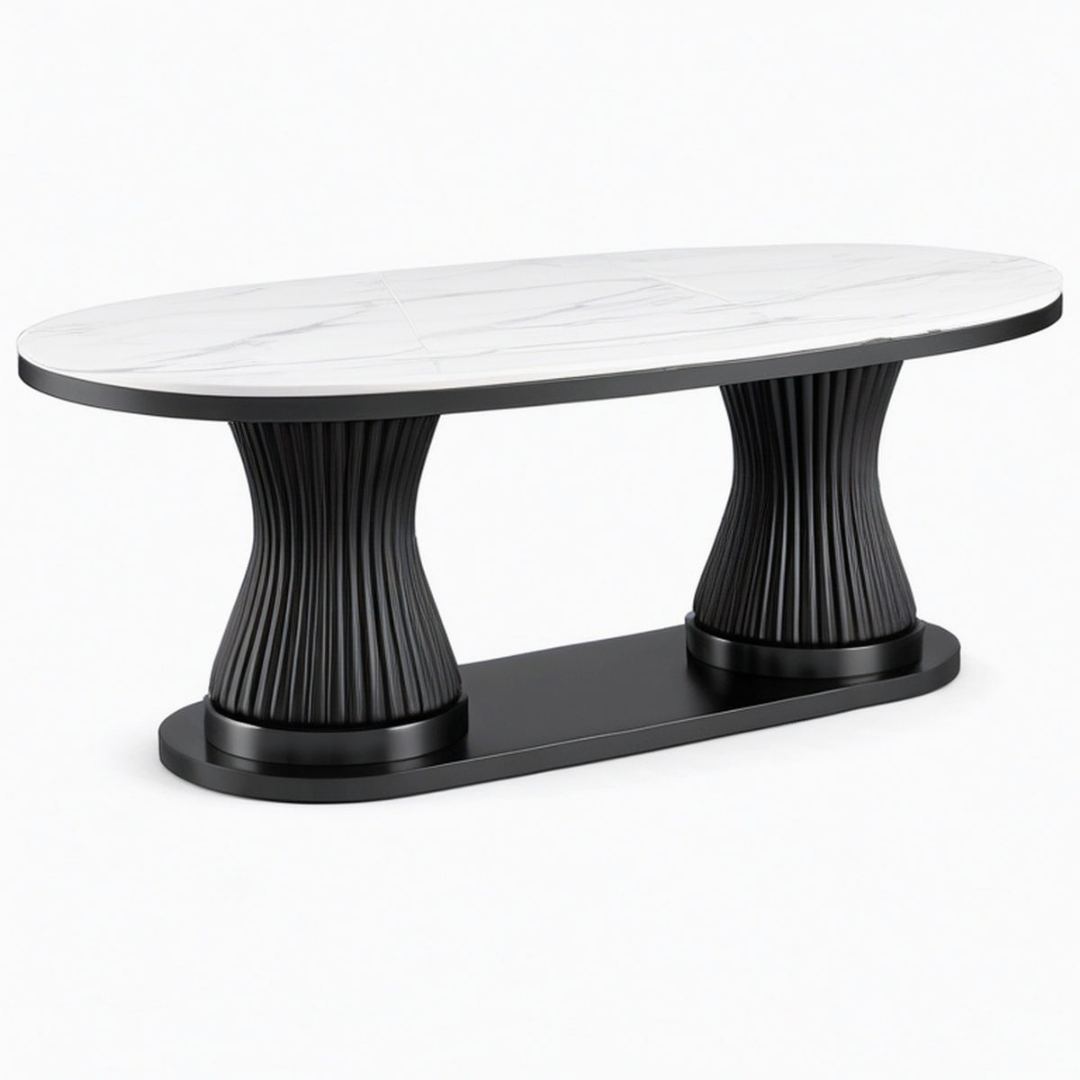 Table à manger ovale 200 x 100 cm effet marbre blanc et métal noir style contemporain