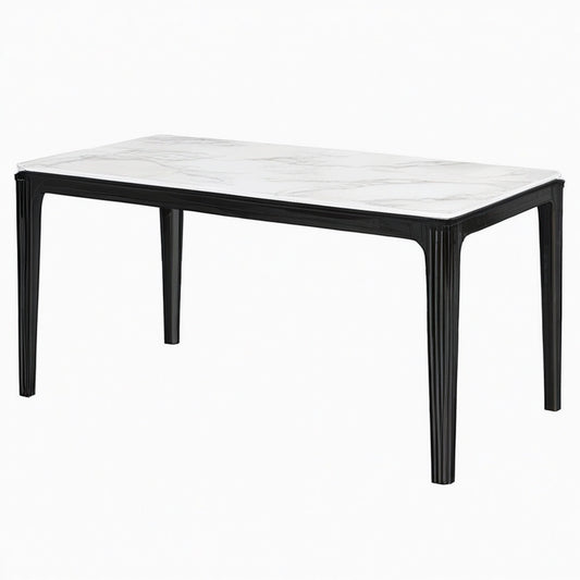Table à manger 160 x 90 cm plateau aspect marbre blanc structure noire style classique