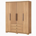 Armoire 160 x 60 x 200 cm en panneaux de bois chêne naturel avec 4 portes et 3 tiroirs style contemporain