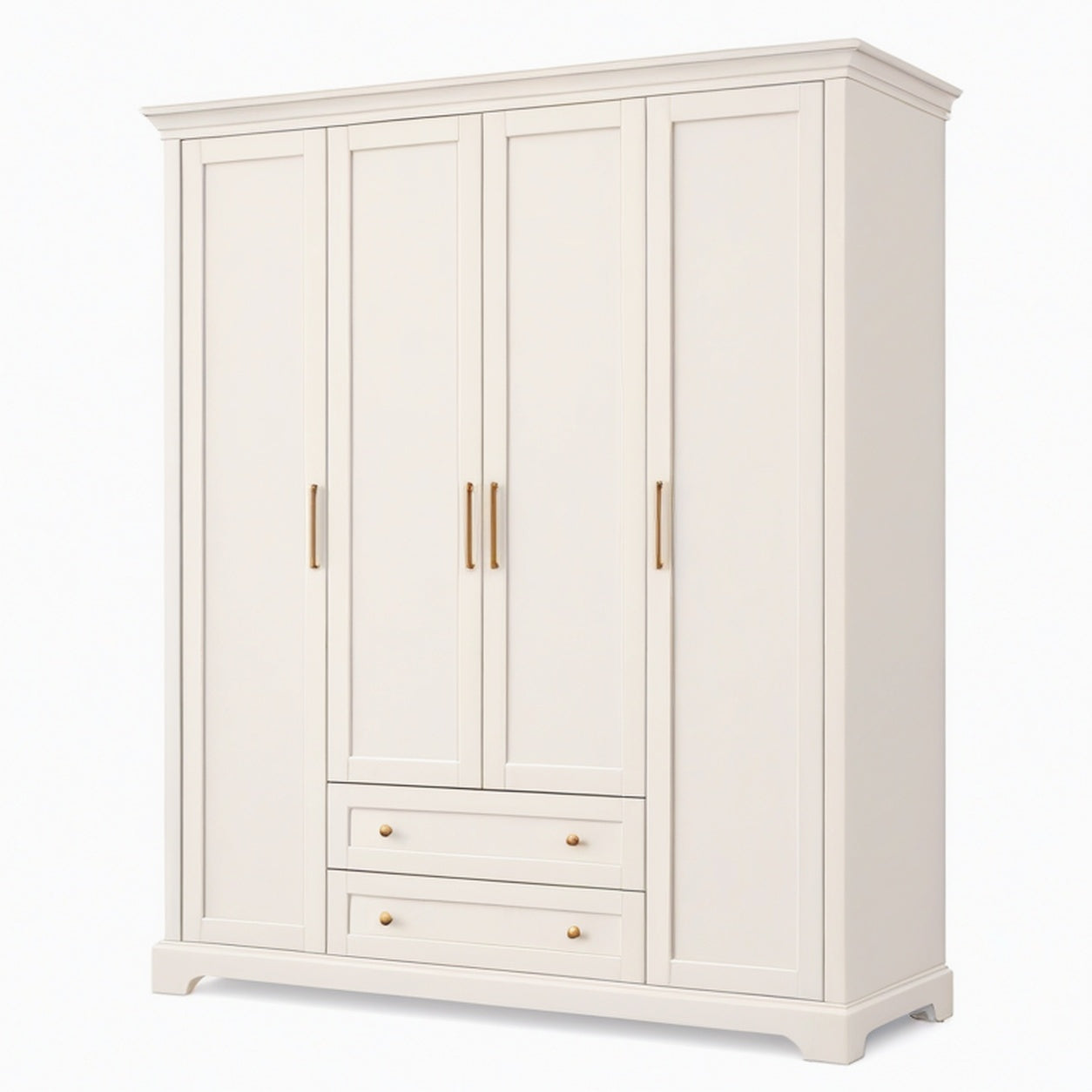 Armoire 180 x 60 x 220 cm en bois d'ingénierie blanc cassé à 4 portes avec 2 tiroirs