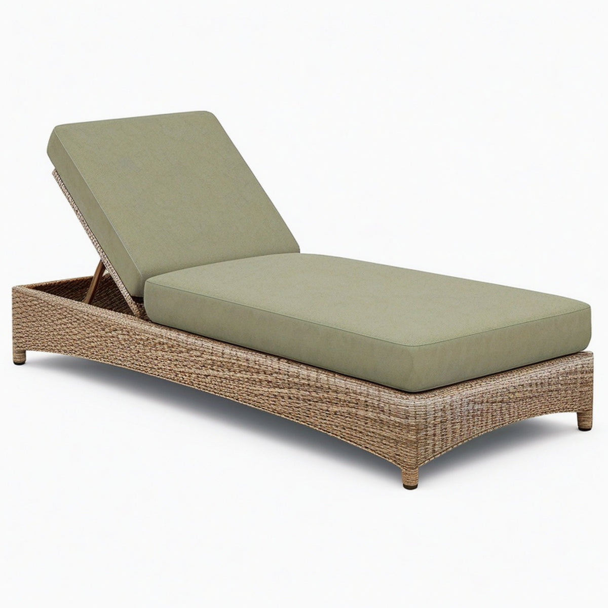 Transat de jardin 200 x 70 cm en résine tressée beige avec coussin vert dossier réglable