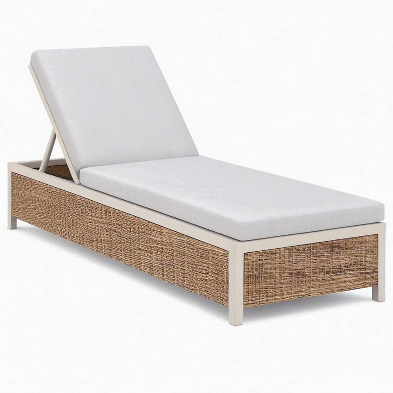 Bain de soleil 200 x 70 cm en résine tressée beige avec dossier réglable pour extérieur